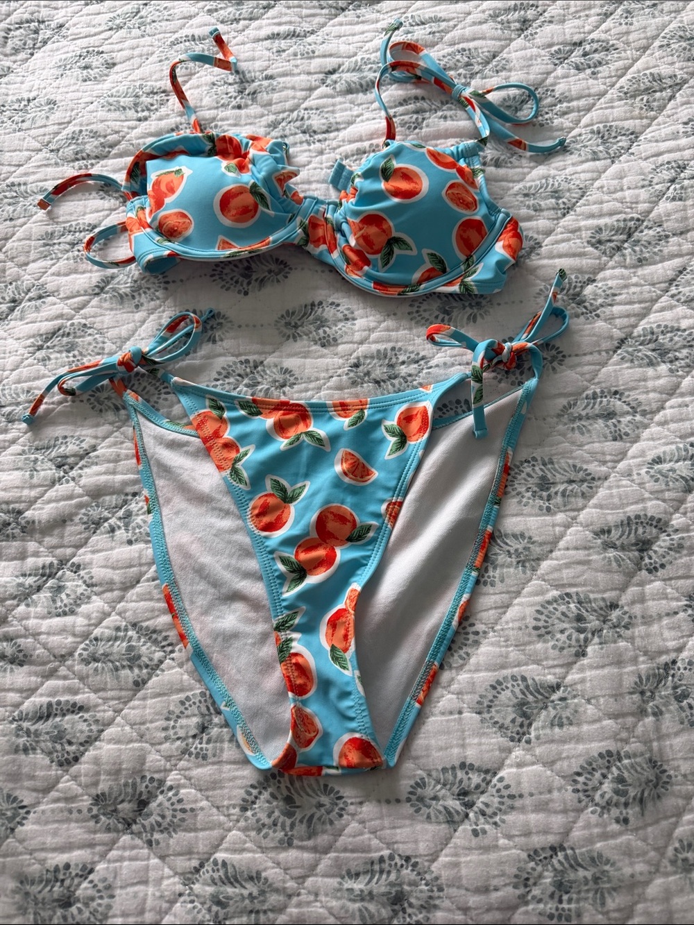 Blue Peach-Print women’s' Tie-Side Bikini